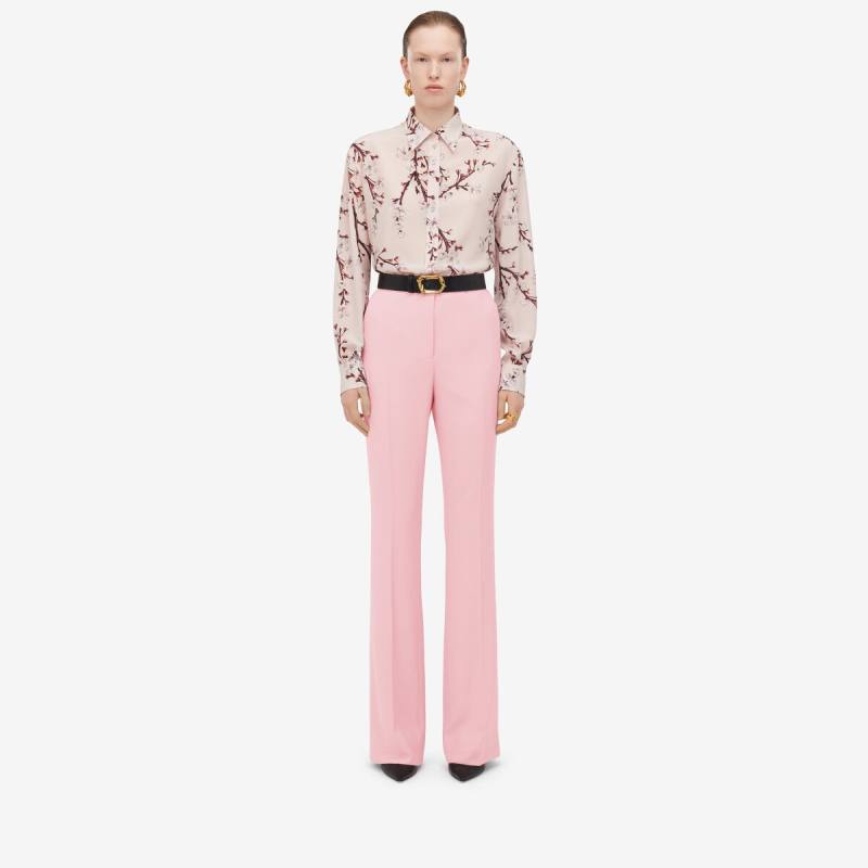 Alexander McQueen Women's Pink High-waisted Narrow Bootcut Trousers - 0 (Viscose & Acetate)